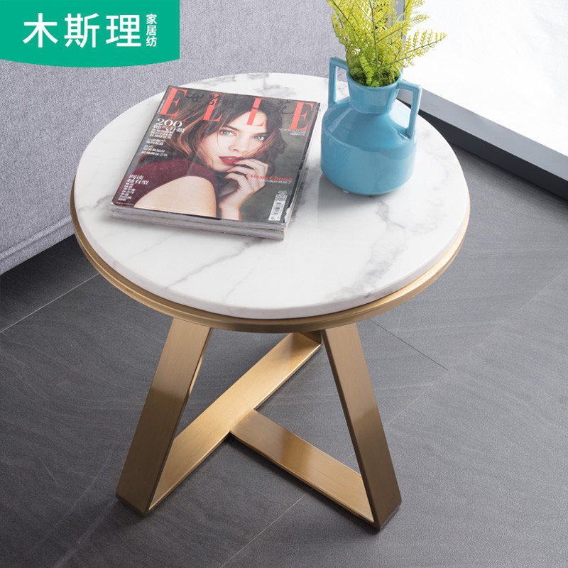 北欧铁艺沙发边桌角几现代简约大理石边几金色小圆桌子ins小茶几