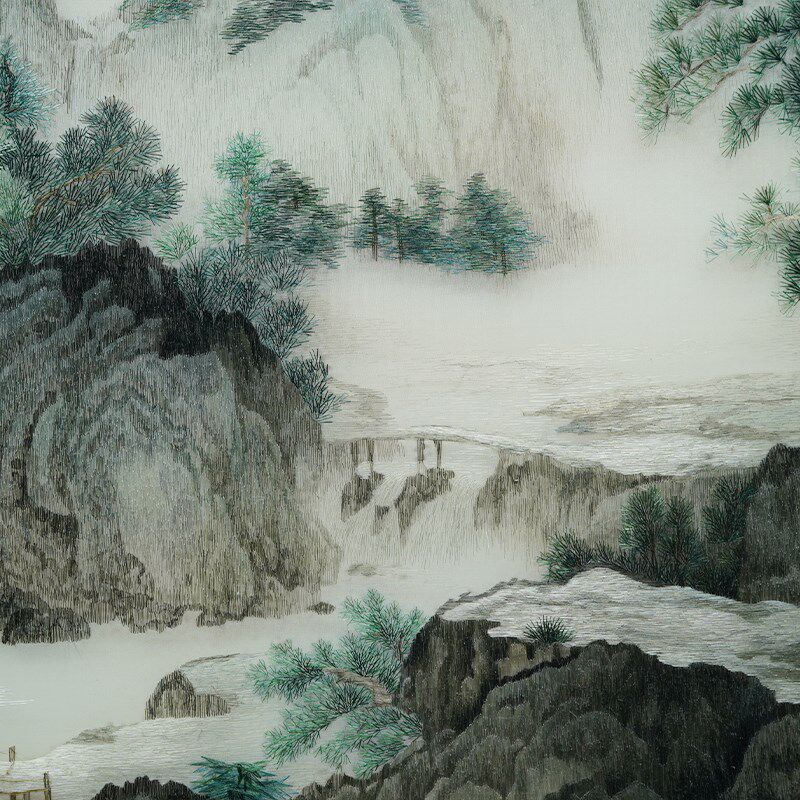 中式刺绣画山水禅意风景客厅沙发背景墙茶室装饰画轻Z奢高端苏绣