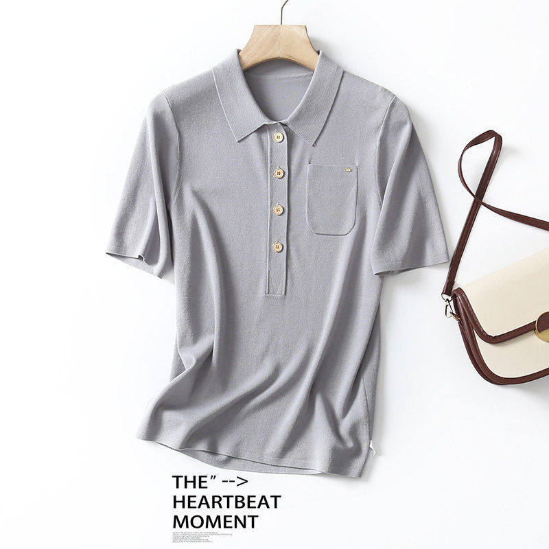 【悟空粉丝专享】含桑蚕丝纯色口袋款短袖polo翻领针织衫BN121