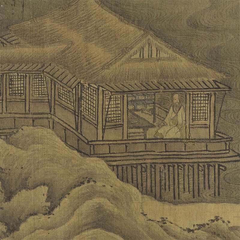 五代十国巨然 松岩萧寺图 微喷打印传统山水画临摹画稿复制画心
