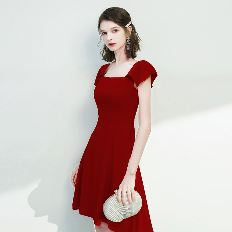 敬酒服新娘酒红色连衣裙夏季平时可穿订婚婚礼结婚小个子晚礼服女