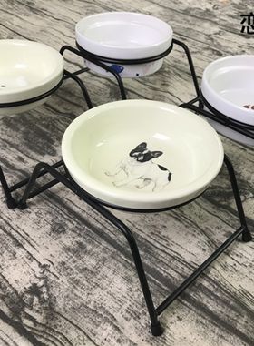 护颈陶瓷扁脸加菲猫碗架狗碗防滑架猫盆狗盆宠物碗单碗架食水粮碗