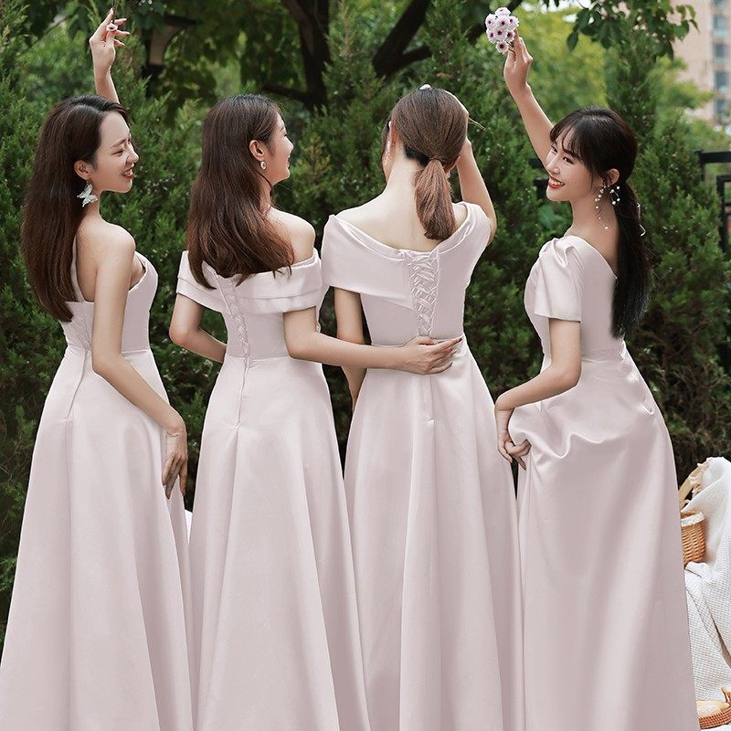 粉色伴娘服大码胖mm姐妹团高级气质小众闺蜜毕业照学生礼服显瘦女