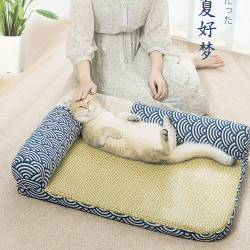 猫窝夏天凉窝日式宠物沙发猫床四季通用凉席可拆洗垫子藤席狗狗窝