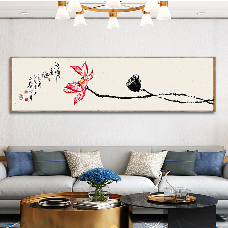 8975新中式水墨荷花客厅挂画宾馆酒店客房卧室床头画中国风民宿画