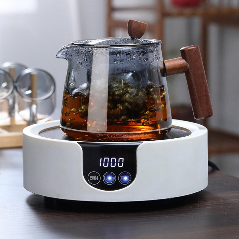 烟灰色玻璃茶壶高硼硅耐热木把泡茶壶家用茶水分离煮茶壶玻璃茶具