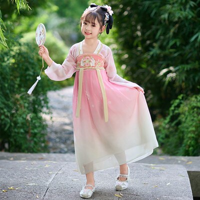 胭脂妆舞蹈服装儿童古风汉服幼儿园桃花笑江南少女采莲演出服裙子