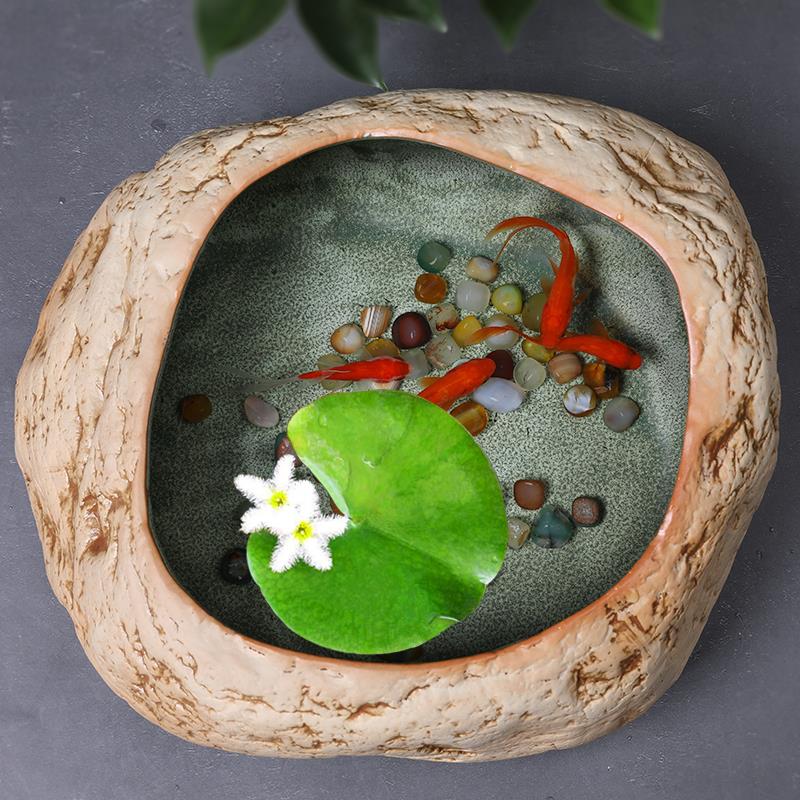 水仙无孔花盆陶瓷创意铜钱草水培家用大号水养睡莲多肉盆仿石鱼缸图片