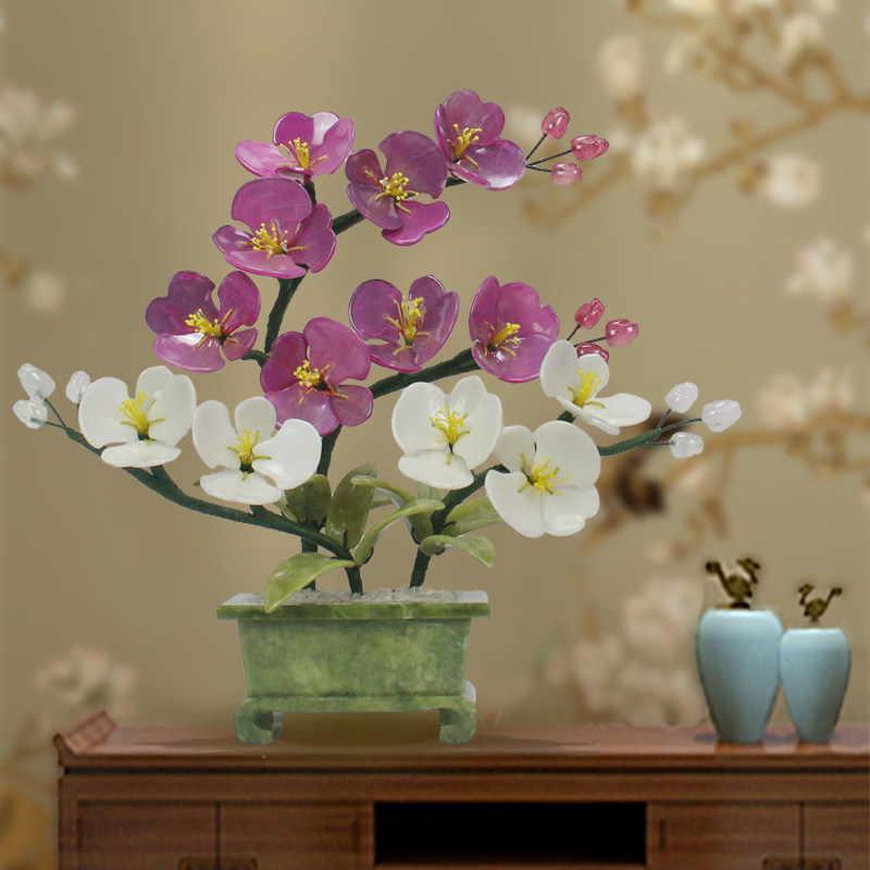 天然玉石蝴蝶兰花盆景盆栽客厅家居饰品创意玄关工艺品兰花摆件
