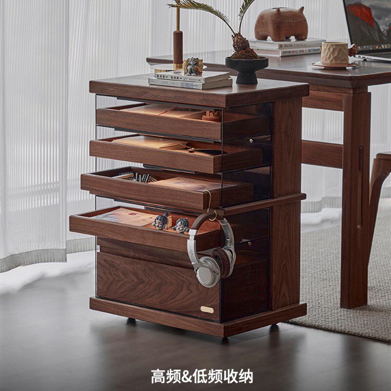色格实木文件柜北美黑胡桃木可移动抽屉柜覆古木质书房储物展示柜