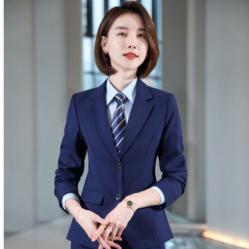凯迪拉克4S店展厅工装宝蓝色西服男女销售经理工作服职业西装套装