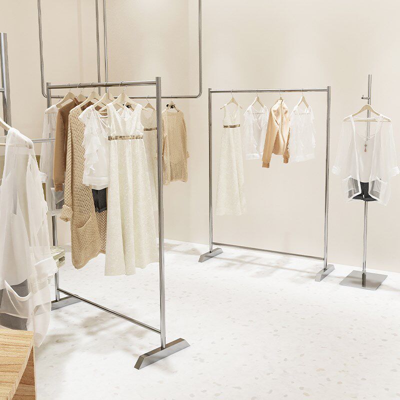 服装店挂衣架不锈钢银色陈列货架女装店展示架简约落地式中岛架