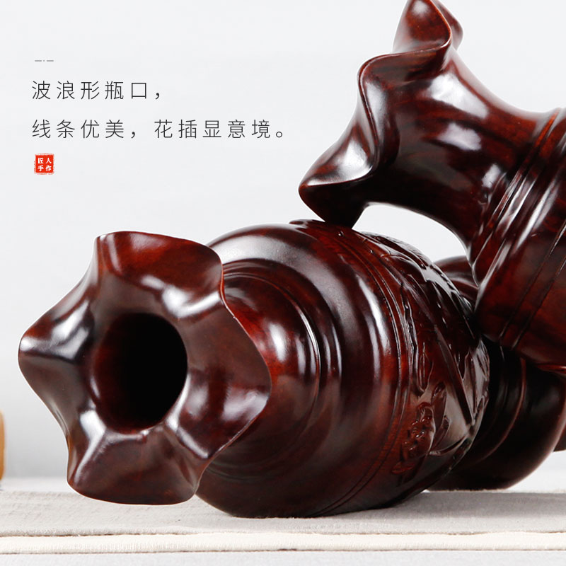 木雕工艺品摆件实木质花瓶中式花插花器客厅家居办公室装饰品摆设