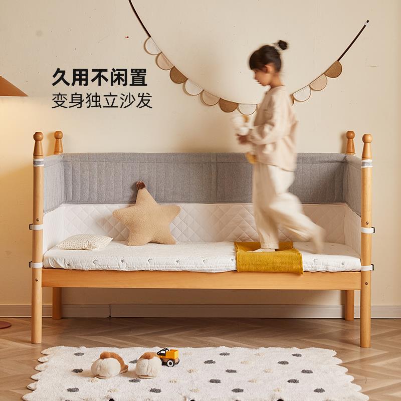 金多喜实木儿童床拼接床婴儿床带护栏小床男女孩边床加宽拼接大床