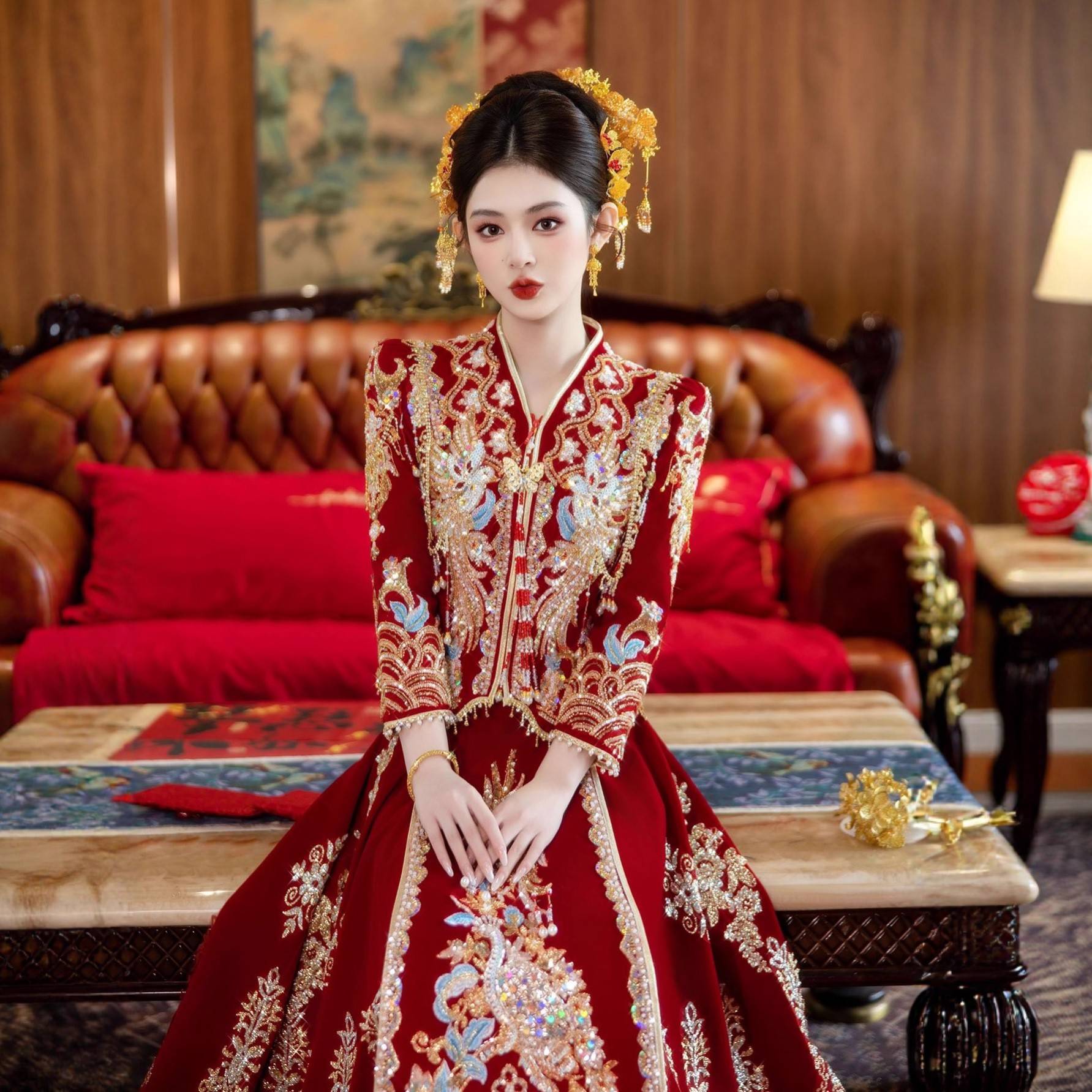 2026新款华彩丝绒秀禾服重工新娘结婚礼服新中式婚服嫁衣显瘦礼服图片