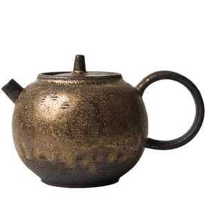 日式粗陶茶壶茶具鎏金釉茶器手工陶瓷壶复古泡茶功夫茶急需壶小壶