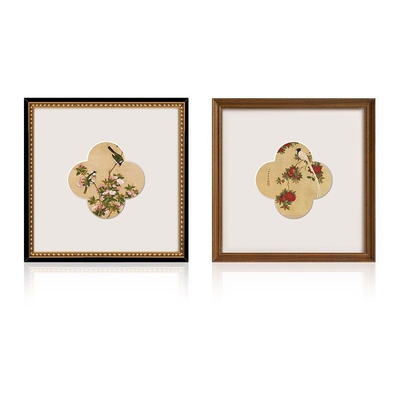法式中古风工笔花鸟画新中式玄关客厅卧室茶室清新桌面摆件装饰画