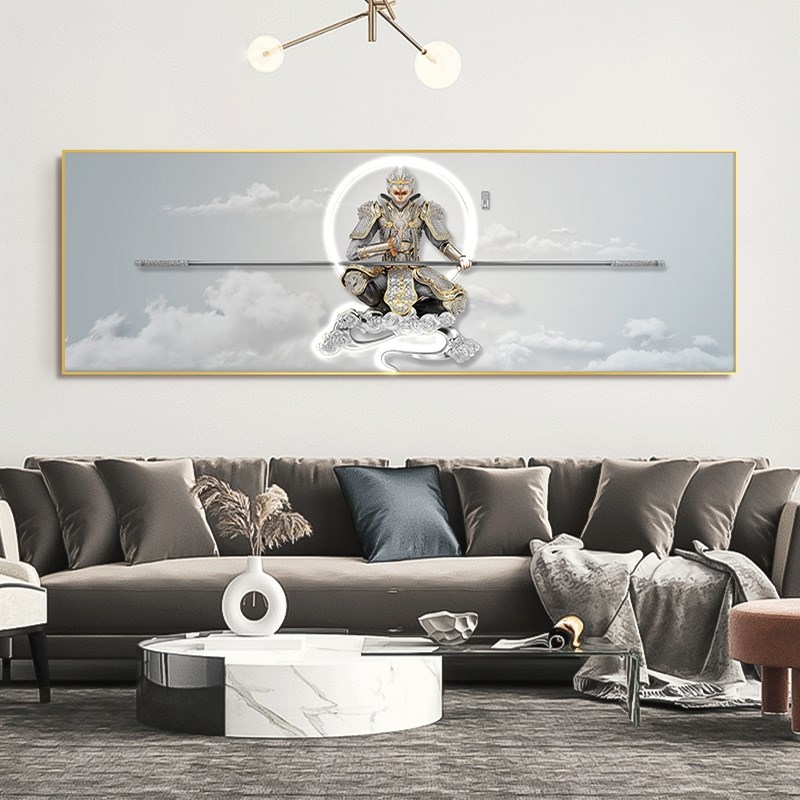 网红斗战胜佛 LED客厅灯画孙悟空大气沙发背景墙挂画中国风装饰画