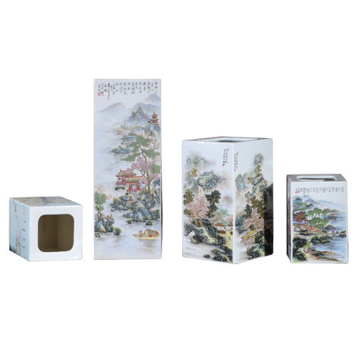 景德镇陶瓷器花瓶摆件瓷瓶子四方瓶正方形中式客厅插花家居装饰品