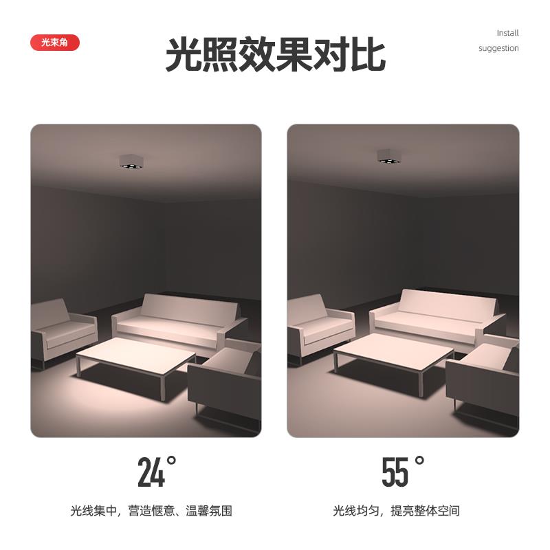 客厅无主灯照明四头明装筒灯led方形北欧家用斗胆盒子射灯吸顶式