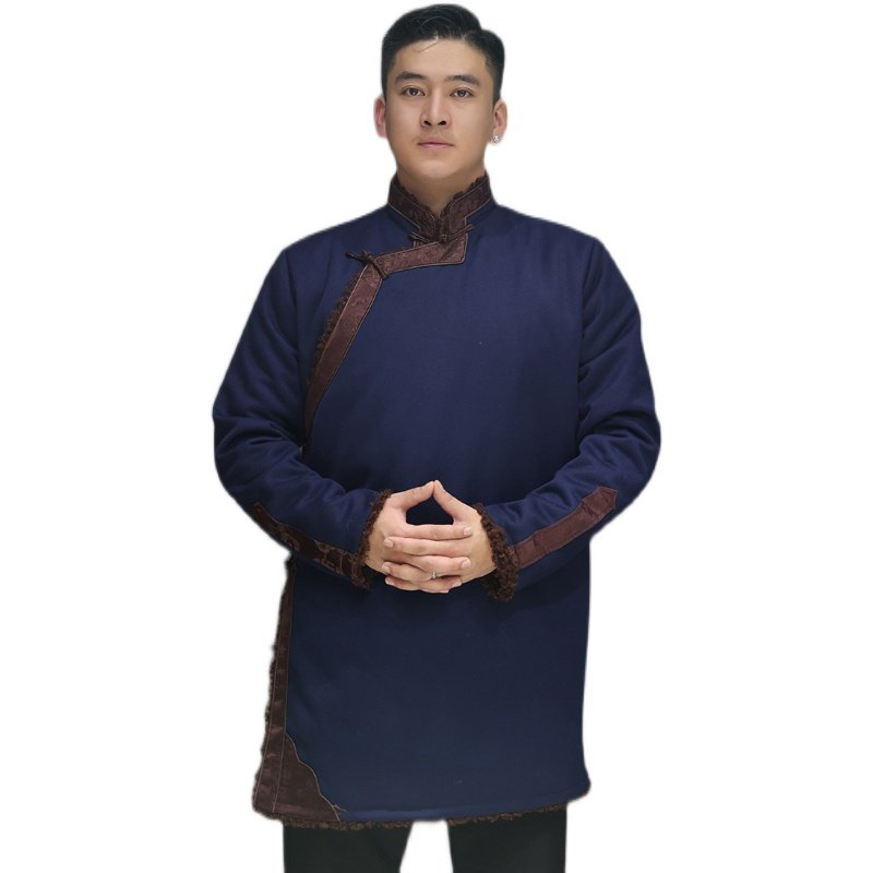 秋冬藏服服装男保暖人造毛棉衣加绒外套藏式长款外搭加棉冬季上衣