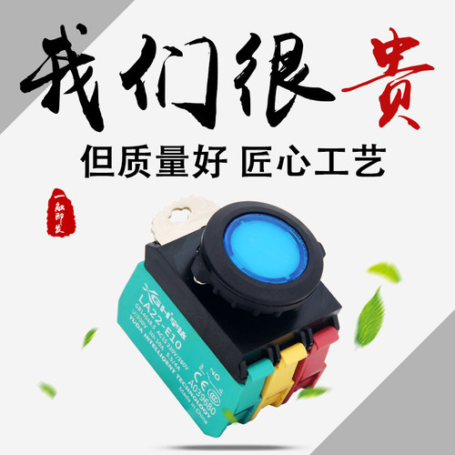 宇达模块按钮开关防水自复位自锁LA22E-11D带灯启动停止开关 220V