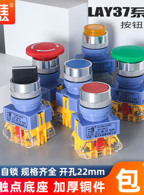 一佳蘑菇头旋钮急停开关LAY37/YJ139-11BN/M平头电源启动带灯停止