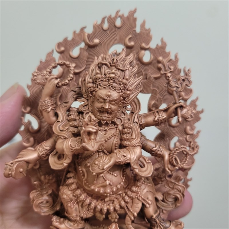 藏传纯铜六臂玛哈嘎拉护法佛像摆件尼泊尔工艺大黑天财神红铜供奉