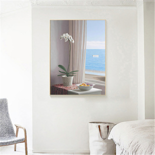 北欧清新开窗见海装饰画芯空间延伸感客厅餐厅入户挂画自粘画微喷