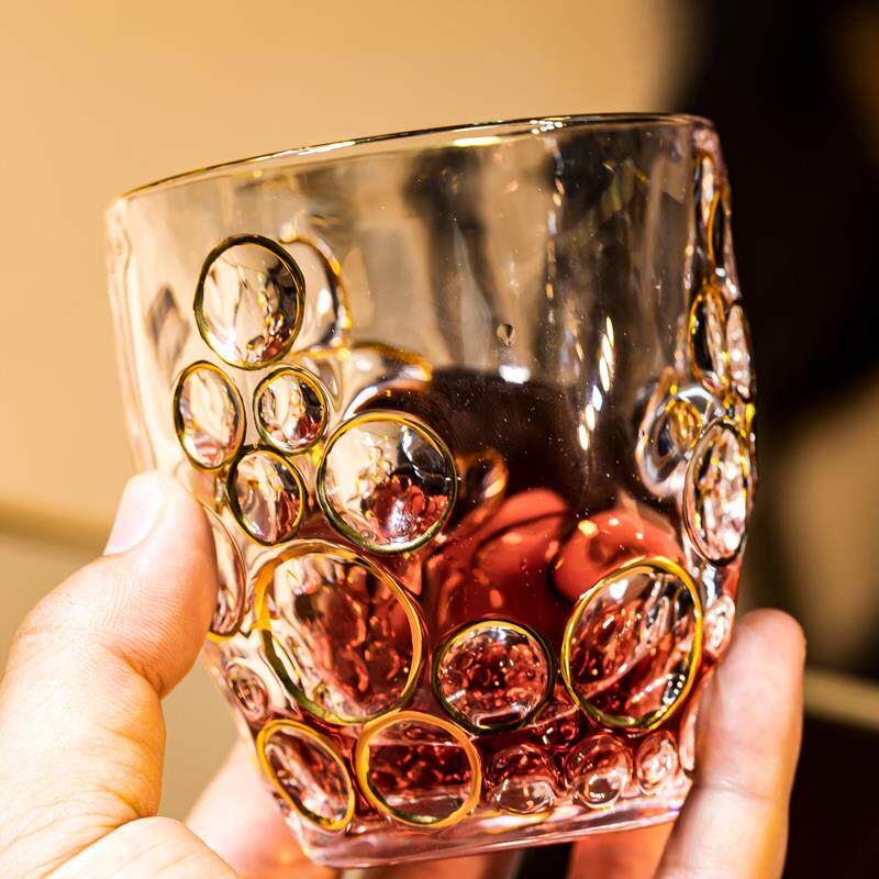 欧式描金玻璃威士忌酒杯轻奢家用玻璃杯洋酒烈酒杯创意透明啤酒杯