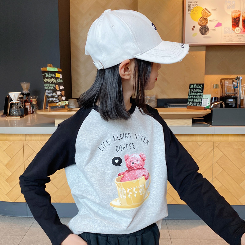 2023秋季女童长袖T恤纯棉儿童打底衫春秋装中大童卡通上衣插肩袖