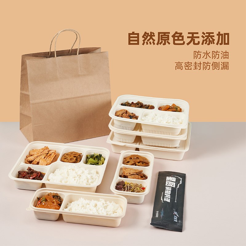 一次性餐盒分格圆形打包盒长方形饭盒加厚降解快餐外卖盒汤碗带盖