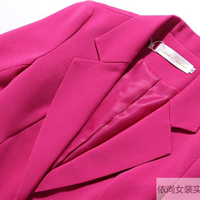 小西服女2021秋冬款时尚修身套装女气质玫红色西装套装裤子两件套
