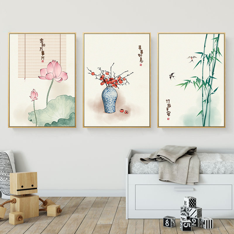 新中式客厅装饰画三联组合民宿中国风壁画玄关餐厅禅意挂画床头画