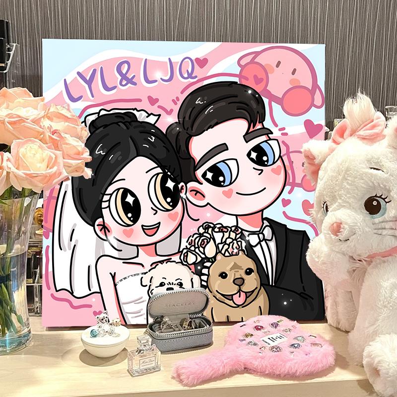 星蝶公主数字油画 情侣人像卡通七夕生日定制DIY新婚礼物装饰挂画图片