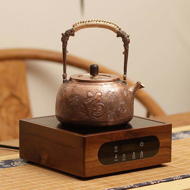 裕隆全纯紫铜百福铜壶纯手工烧水壶围炉煮茶壶高端錾刻茶具泡茶器