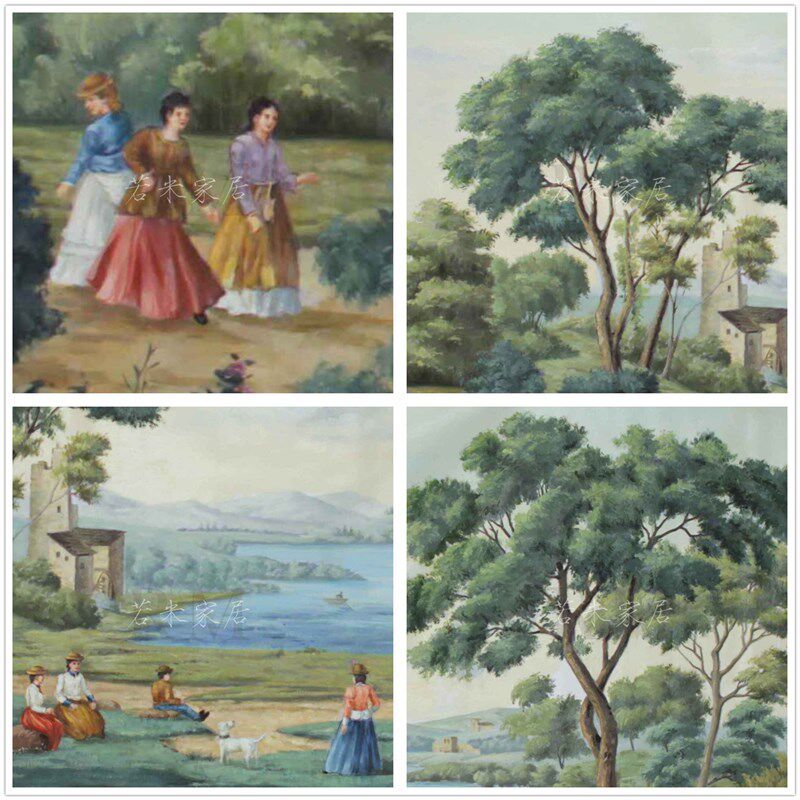 140轻法式美式客厅沙发挂画油画热带风景绿色系玄关壁炉画纯手工