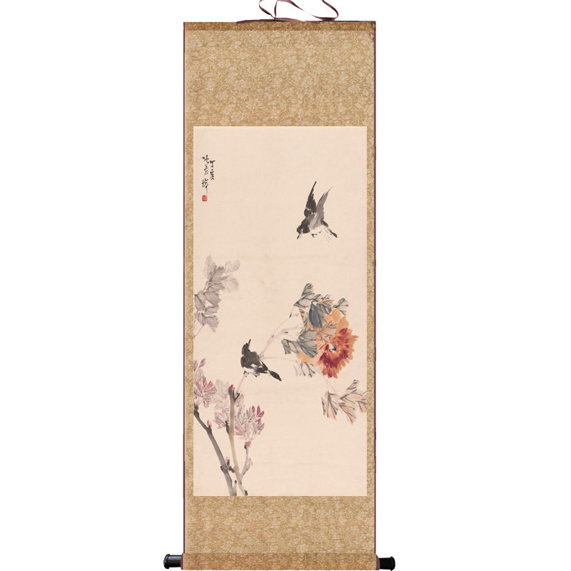 历代国画荷花鸳鸯牡丹国画办公室玄关装饰画沙发背景靠山卷轴挂画