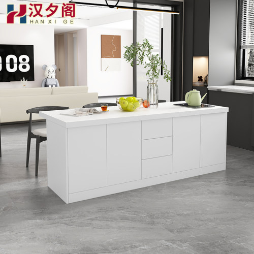 奶油风岛台一体餐桌吧台柜多功能岩板中岛台开放式厨房料理台8E50