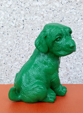 实木绿色狗摆件木质十二生肖绿犬木头雕刻绿田园犬木质车载工艺品