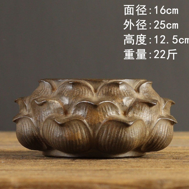 复古中式石雕青石整料雕刻莲花座荷花隔热杯垫壶承石头小摆件底座