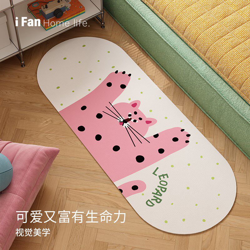 卡通顽皮豹圆形地垫儿童房爬行垫爬爬垫防水皮革圆形大地毯可擦洗