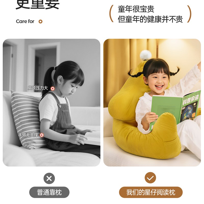 魅艺儿童阅读靠枕床上靠背枕腰靠垫男孩女孩看书读书神器床头飘窗图片