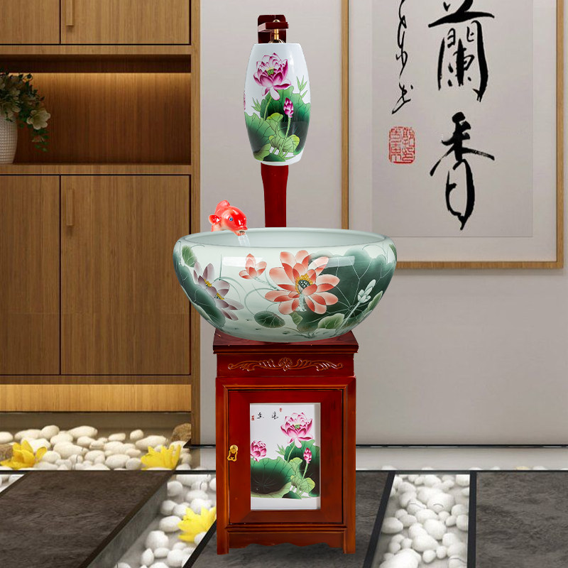 景德镇陶瓷鱼缸水族箱客厅大型创意家用生态迷你乌龟缸荷花缸摆件