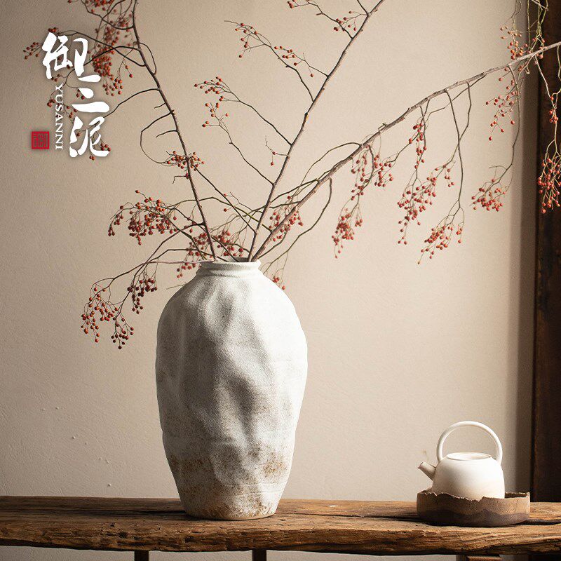 御三泥中式陶瓷花瓶家居民宿手工陶罐侘寂禅意插干花装饰创意摆件