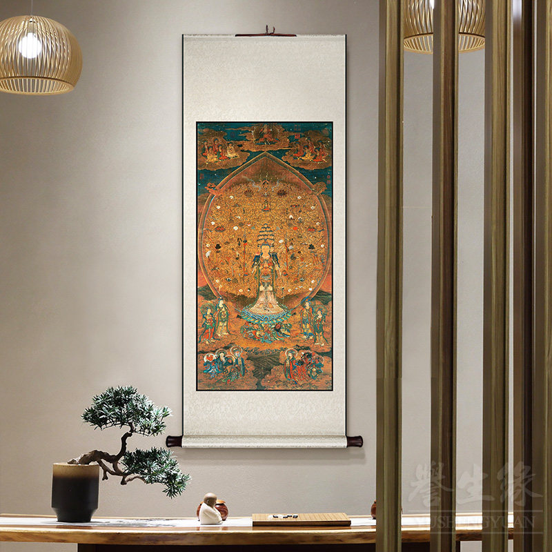 千手千眼观世音菩萨新中式卷轴挂画竖版玄关书房装饰画书房壁画