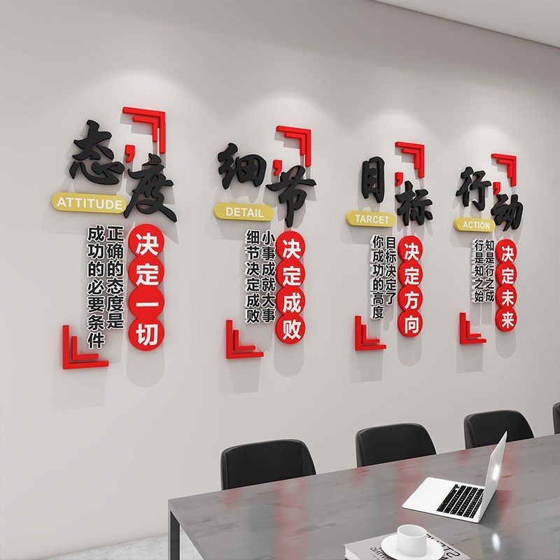 公司墙面装饰励志标语贴设计氛围布置办公室团队会议企业文化背景
