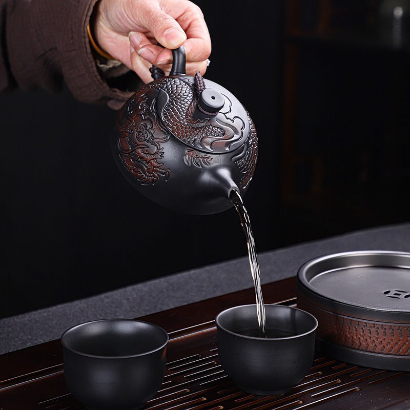 祥龙紫陶大容量茶壶陶瓷茶具大师级手工跳刀创意家用泡茶器