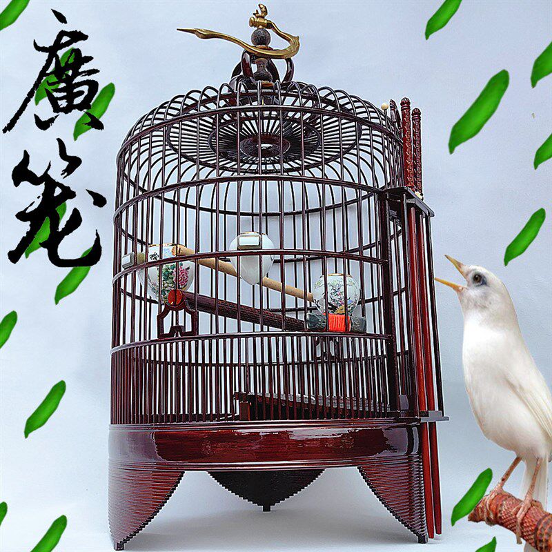 新款酒红色普广式画眉广笼便宜老竹圆形广西底精品鸟笼子全套包邮