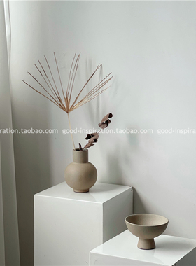粗陶颗粒花瓶摆件碗 简约侘寂艺术素H色陶瓷家居装饰品插花复古